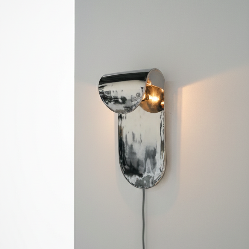 Modern wall lamp with metallic finish on a neutral background